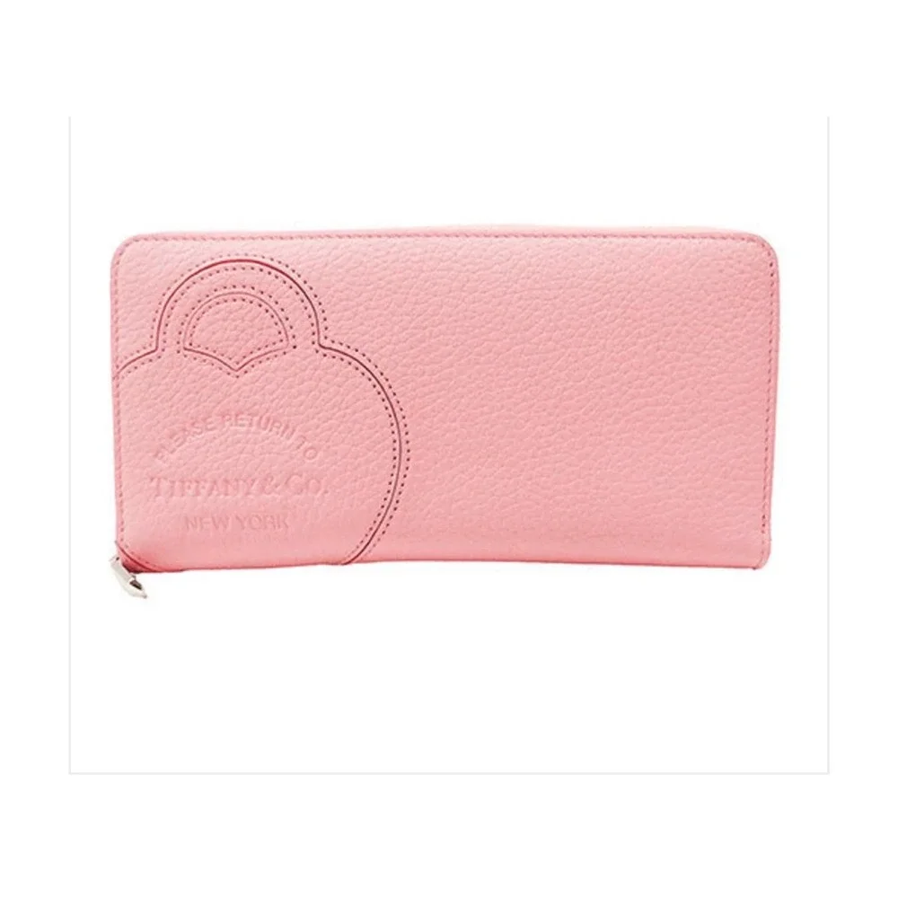 Tiffany & Co Zip Around Wallet OS Pink New Grained Leather Return to Tiffany